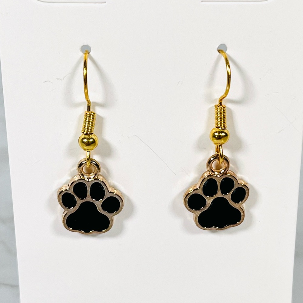 4/$20 Hand Crafted Black Paw Print Earrings